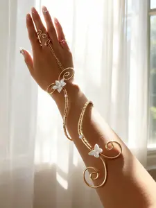 Elegant Jasmine & Butterfly Decorative Arm Ring Set, Adjustable Chain Copper Material Bracelet, Perfect for Women's Daily Wear, Party, Holiday Gifts