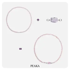 Peaka Amethyst Necklace and Rose Quartz Charm Pendant Set for Women, Magnetic Clasp Jewelry