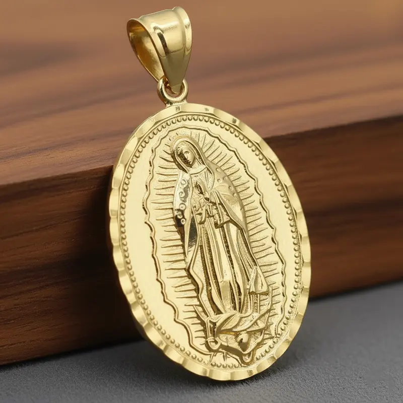 MaxBling81 High-End Brass 14K Solid Gold-Plated Virgin of Guadalupe Mother Mary Pendant - Unisex Faith Necklace, Gold Plated Necklaces Accessory for Fashion Lovers, Casual Elegant Hip Hop Use