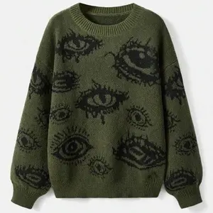 Eyes personalized round neck long sleeve loose sweater knitted sweater printed pattern personalized winter warmth