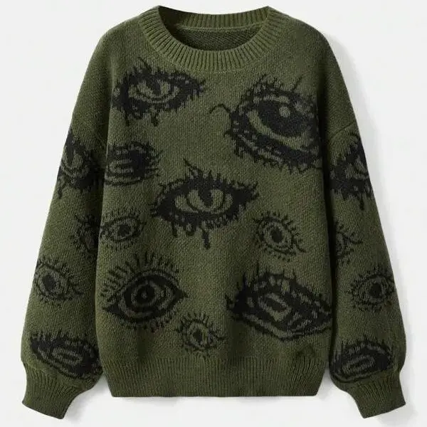 Eyes personalized round neck long sleeve loose sweater knitted sweater printed pattern personalized winter warmth