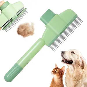 Pet One-Click Self-Cleaning Grooming Brush with Release Button De-Shedding Comb for Short & Long Hair Stainless Steel Metal Teeth Effortless Grooming for All Coat Types