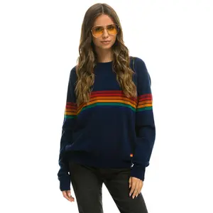 RAINBOW STRIPE 6 UNISEX LIGHT CASHMERE SWEATER - MIDNIGHT