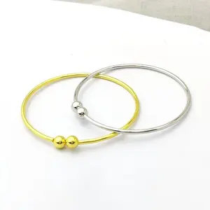 2PCS-Korean version of simple and versatile silver-plated garlic bracelet opening C-shaped double bead bracelet small gift