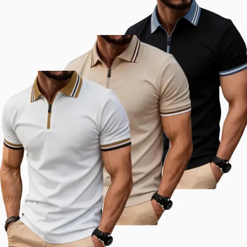 Wizoat Men's Zipper Polo Shirts, Casual Knit Short Sleeve Polo Tees, Classic Regular Fit Tops, Soft Breathable Lightweight Material, Trendy Daily Streetwear, Versatile Summer Casual Shirts For Men’s Leisure Wear