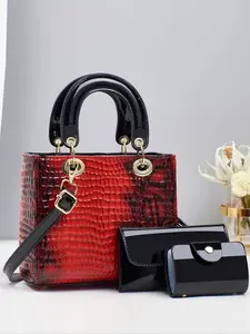 Women's Fashionable Crocodile Embossed Handbag & Clutch Bag, Pu Leather Handbag, Casual Versatile Shoulder Bag & Clutch Bag, Trendy All-match Bag Set for Daily Use