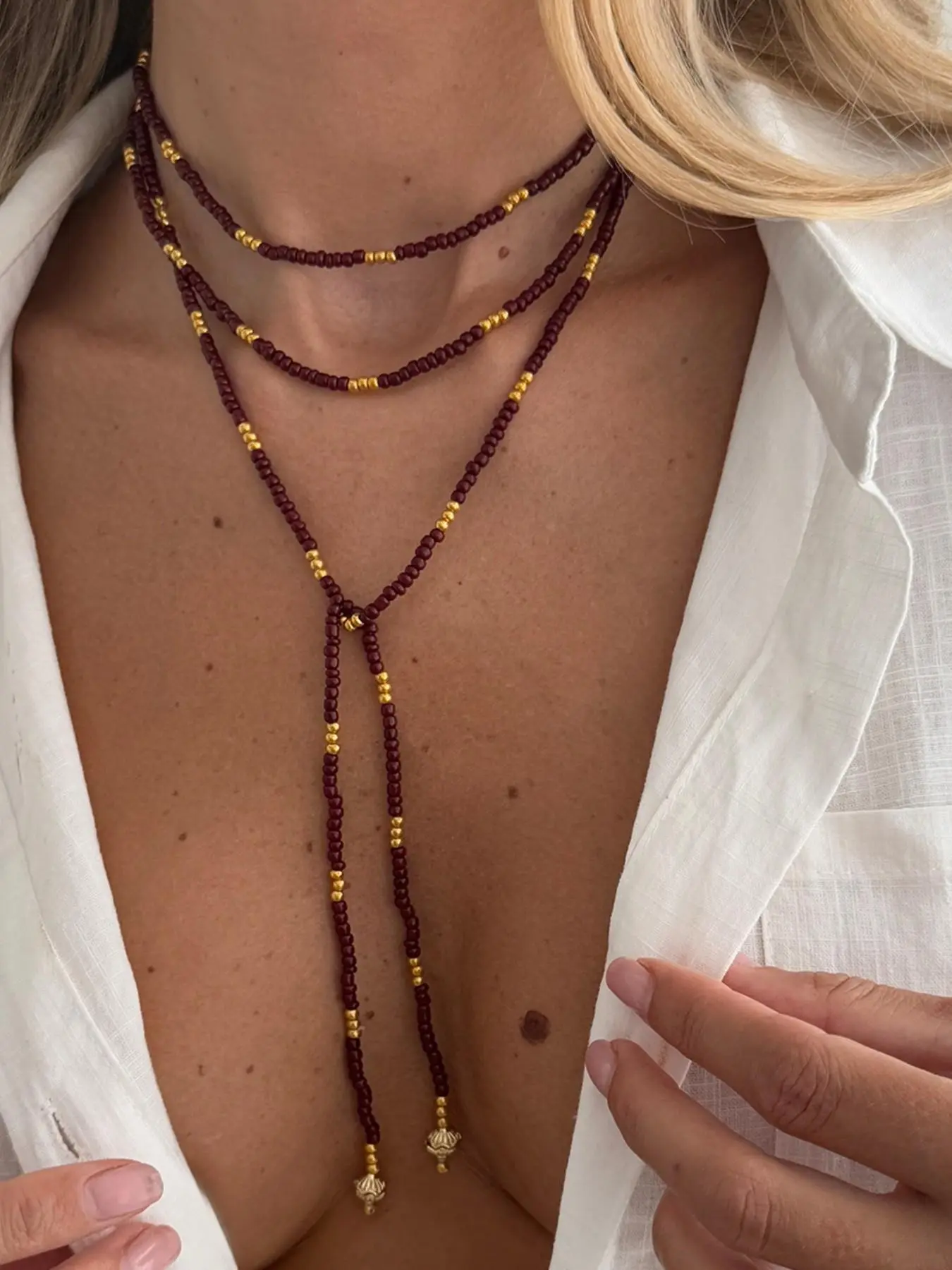 Bohemian Beaded Chain Long Necklace for Women, Dainty Boho Necklace, Dainty Necklaces, Boho Style Necklace, Elegant Iron Lockbone Chain, Acryl Material, Perfect for Daily Wear, Parties, Vacations, Gifts