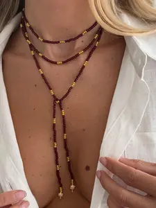 Bohemian Beaded Chain Long Necklace for Women, Dainty Necklaces, Elegant Iron Lockbone Chain, Acryl Material, Perfect for Daily Wear, Parties, Vacations, Gifts