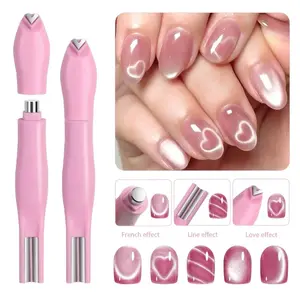 3-In-1 Heart Shape Cat Eye Nail Art Magnet, Double Ended French Magnet Pen, Magnetic Gel Polish Manicure Tools, Nail Accessories