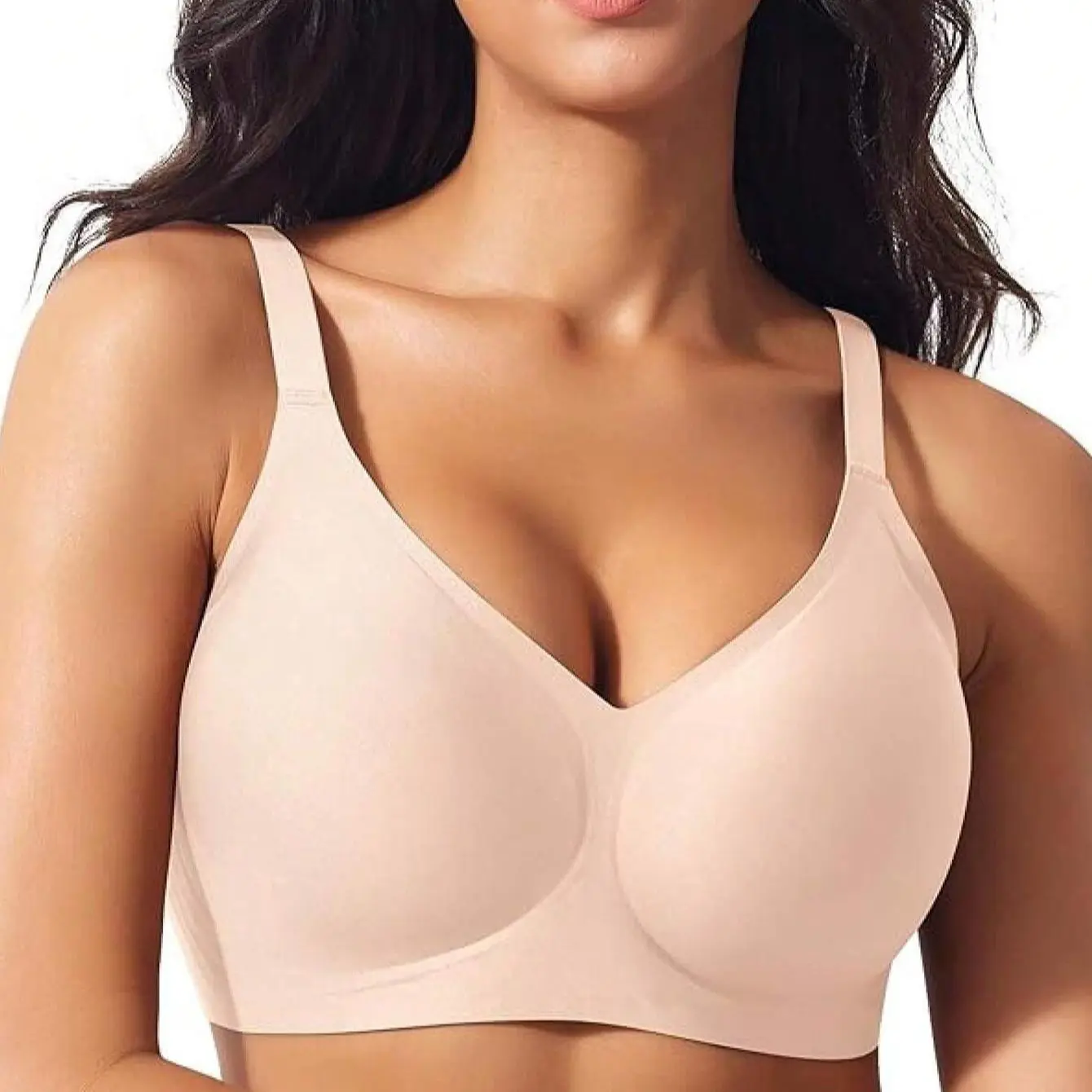 EssElegance Women's Wireless Deep V PlungePush Up Support with Back Smoothing Sides. Breathable Seamless Lingerie with Wide Adjustable Straps for All-Day Comfort. womens full coverage comfortable everyday plus size ajustador hsia joan sof One-Piece