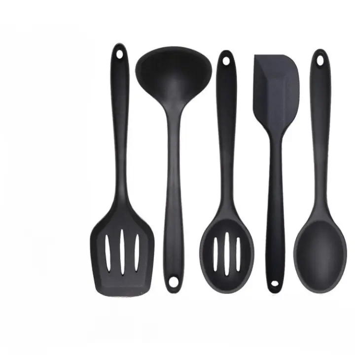 Silicone Kitchen Utensils Set, 5 Pieces Heat Resistant Non Stick Cooking Tools - Flexible Silicone Spatula/Turner/Serving Spoon/Soup Ladle/Slotted Spoon