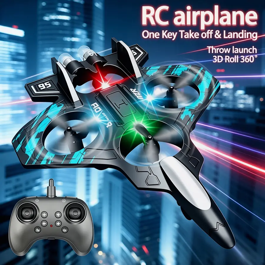 Remote Control Stunt Foam Fighter Plane - Unisex RC Airplane for Ages 12+, Glider Drone with LED Lights, 360° Roll & Circle Flight, Durable Remote Control Airplanes, Includes Cells