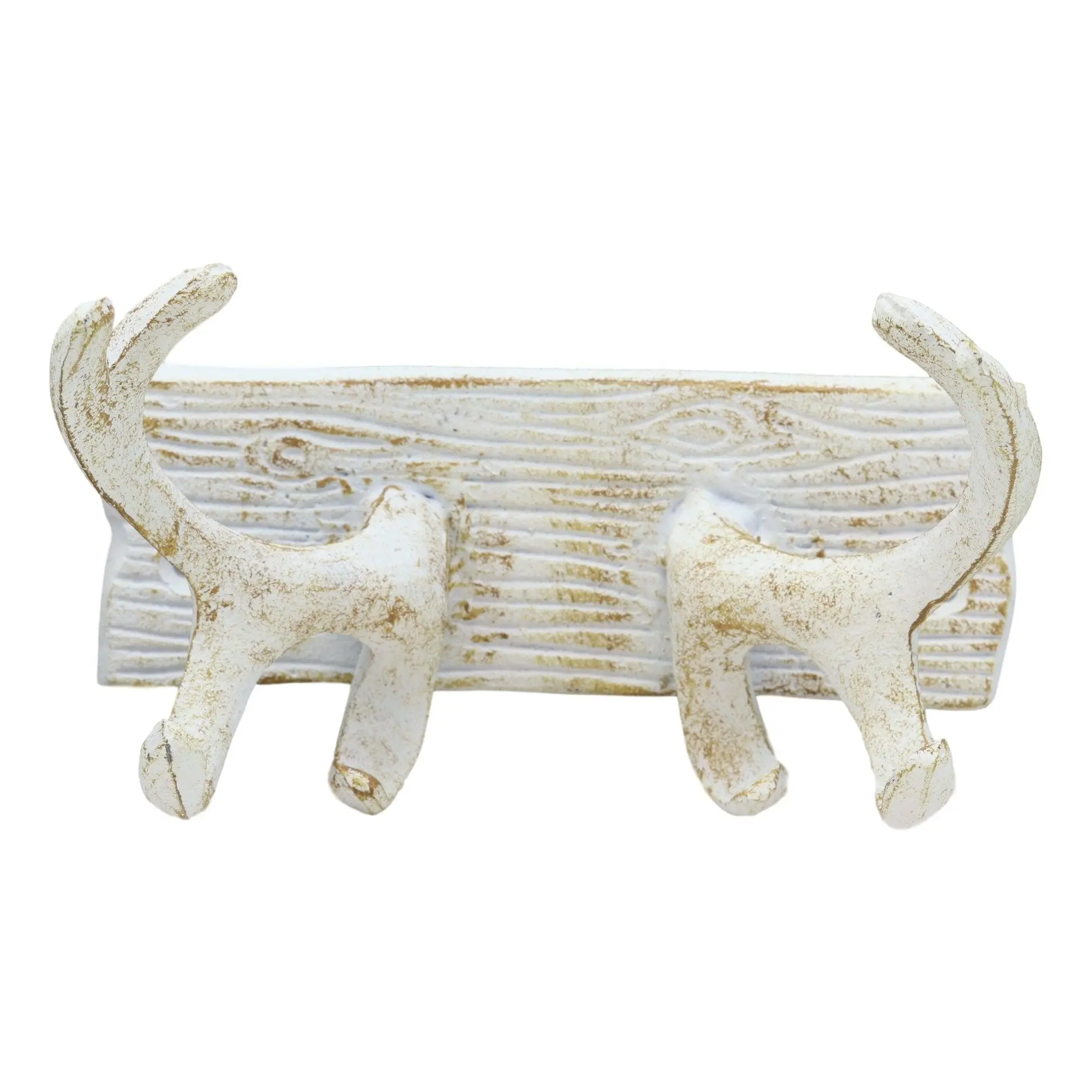 Ebros Cast Iron Vintage White Western Rustic Stag Deer Trophy Antler Rack Wall Hooks