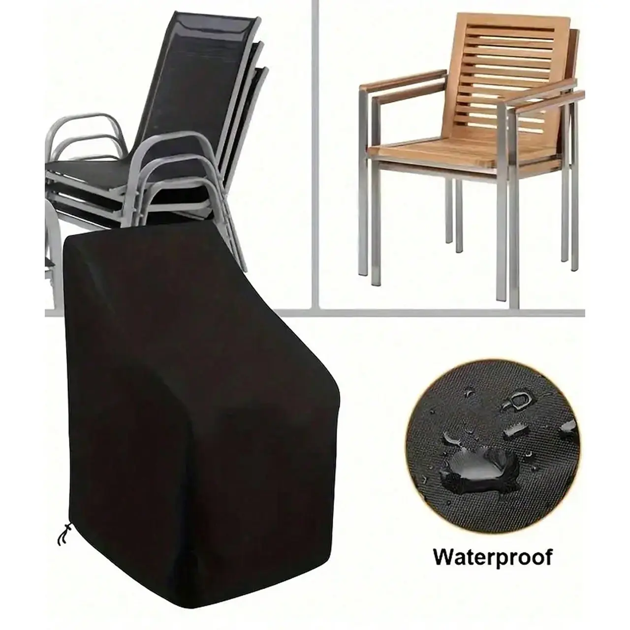 Premium Waterproof Outdoor Chair Cover, Durable 210D Fabric Material Protection, Weather Resistant, Secure Coverage, Fits Most Stackable Chairs