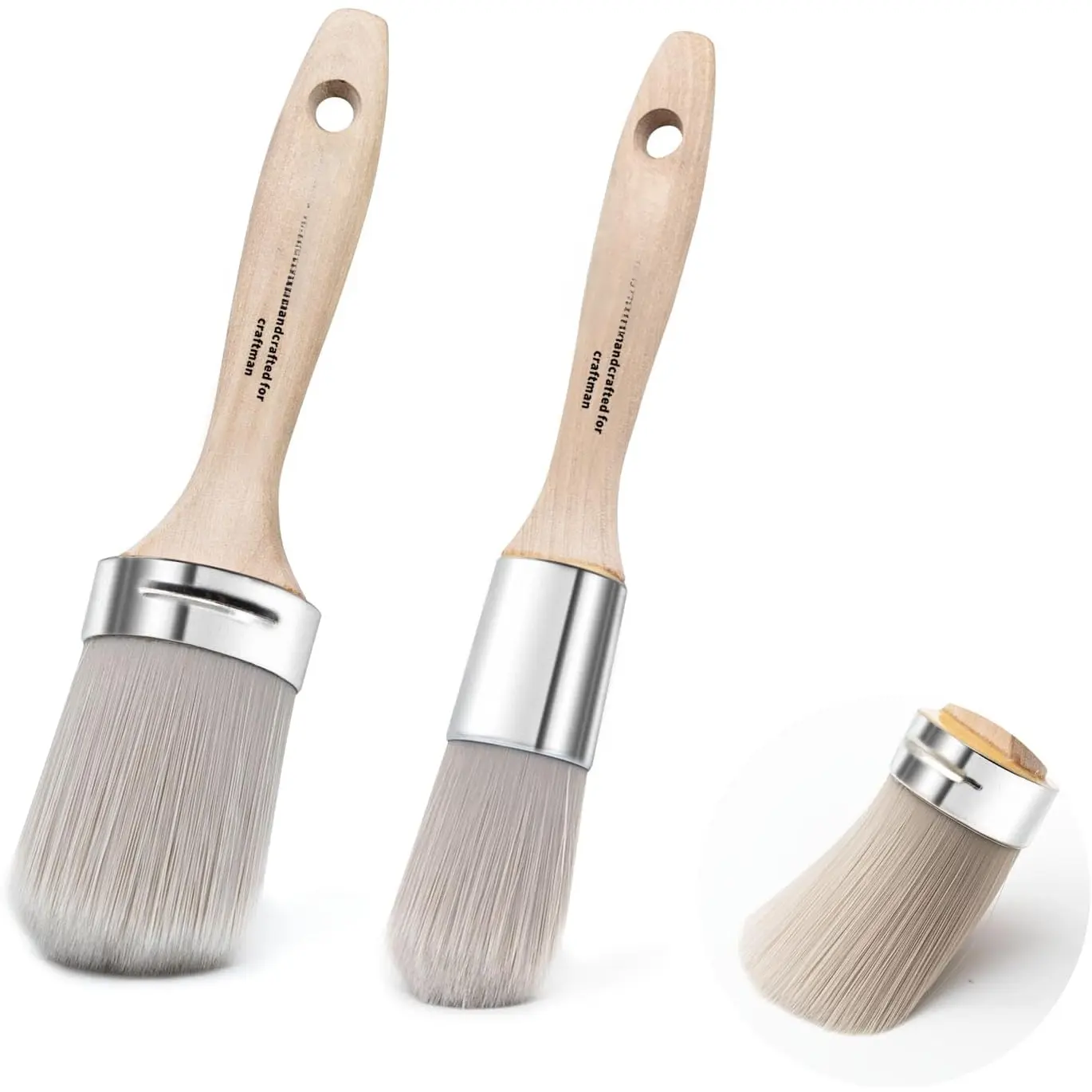 Polyester Durable Chalk Paint Brushes (2-Pack: 2in & 1.4in), Beechwood Handles, Odor-Free, Easy to Clean for Water-Based Paints, Furniture Refinishing, DIY Crafts