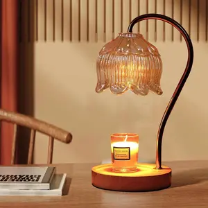 Fragrance Candle Warmer Lamp with 2 Bulbs Electric Candle Warmer with Timer & Dimmer for Home Decor Wax Melt for Small Large Size Jar Candles Retro Wooden Base
