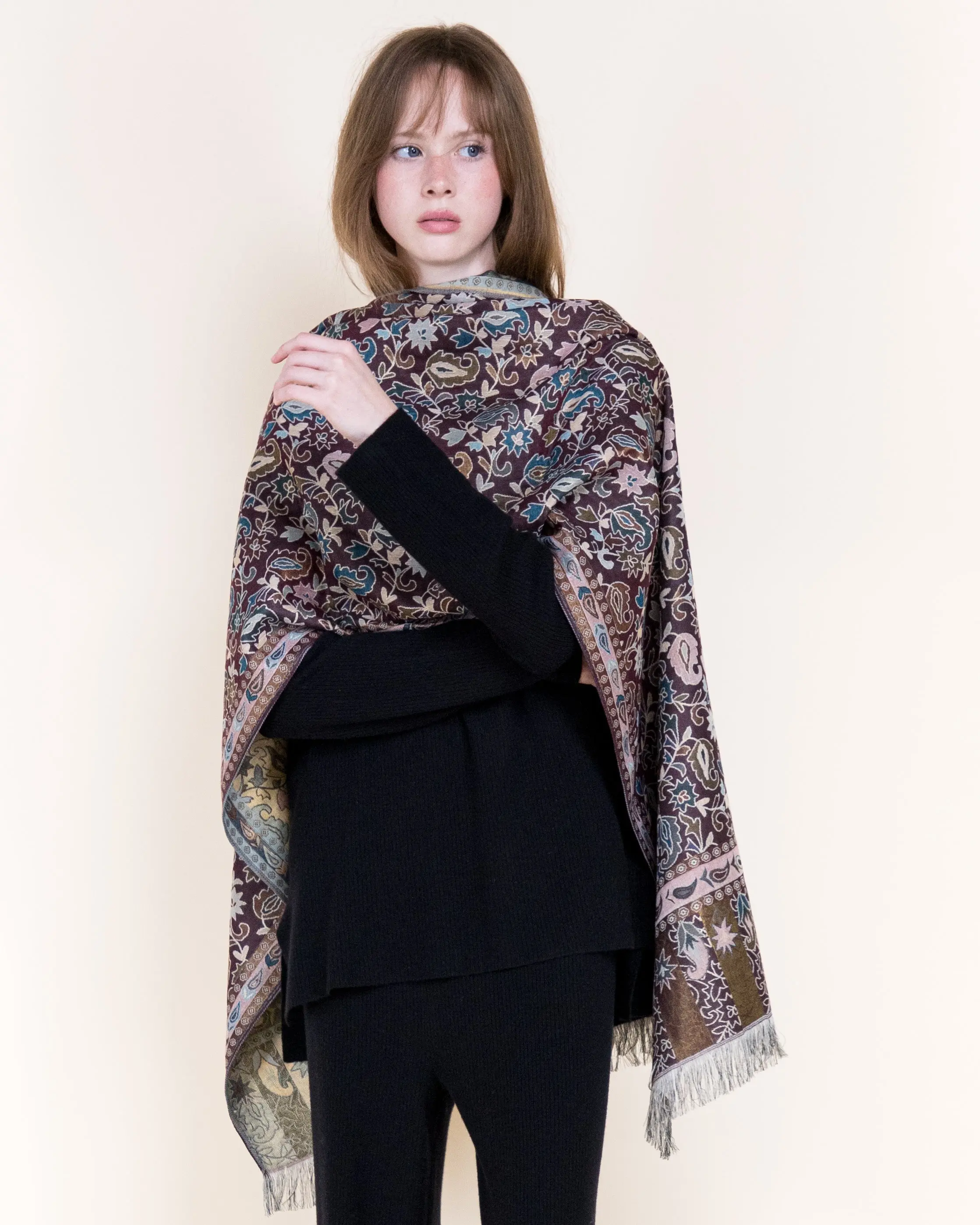 Paisley Vine Tile Premium Pashmina - MAROON (Pack of 6)