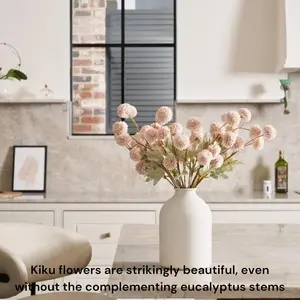 Beige Flowers Artificial + Eucalyptus, Fake Mums Long Stem Flowers, Tan Nude Cream Neutral Flowers For Decorations, Pom Pom Faux Kiku Flower bulk, Silk Flowers Mini Chrysanthemum Floral Arrangements Decorative Fruit Plants Ornaments Orange Wax+Kiku