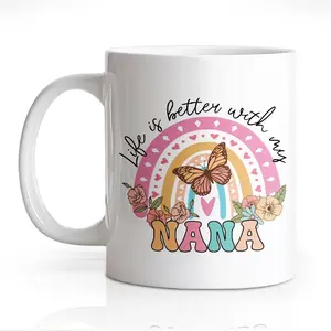 DYJYBMY Life Is Better With My Nana Floral Mug, Cute Tea Cup, Coffee Mug for Grandma, Mother'S Day Birthday Gifts for Grandma Grandmother, Retirement Gifts for Mom Aunt Sister BBF Women