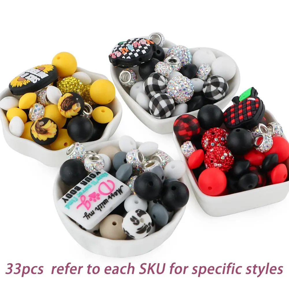Silicone Beads Kit, 33pcs/set Beaded Set, Diy Beads Making Kit, Diy Jewelry Making Accessories for Keychain, Pen, Bracelet,  Jewelry Making Kit, Bead Assortment, Diy Beading Accessories, Diy Handmade Beads