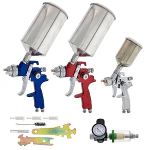 HVLP Spray Gun Kit for Auto Paint - Set of 3 Sprayers (1.0mm, 1.4mm, 1.8mm) with Cups & Air Regulator - Auto Spray Paint Gun Set for Primer, Topcoat & Touch-Up (Pistola para Pintar Carros)