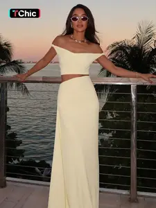 Women's Solid Color Off Shoulder Top & Skirt Two-piece Set, Casual Fashion Cozy Top & Skirt for Daily Outdoor Wear, Ladies Clothes for Summer