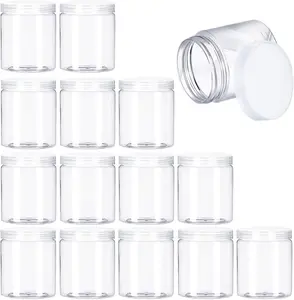 15 Pack 6oz Clear Plastic Jars Wide-mouth Storage Containers,Refillable Empty Containers for Dry ,Dried Fruit,Seasoning and Honey Storage