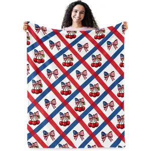 Cherry Bow Blanket, Cherry Gifts for Girls, Soft Blanket for Girls Room Decor, Cozy Throw Blankets Christmas Birthday Gifts for Toddles Teens Couch Bed 60" X 50"