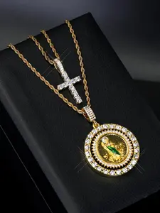 Religious Themed Pendant Necklace Set, Cross Pendant Jewelry, Artificial Zircon Inlay, Shimmering Light, Party & Daily Wear, Stylish Jewelry, Birthday Gift
