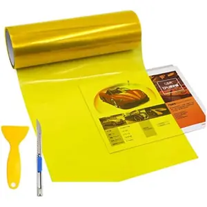 12” X 48” Tint Vinyl Film Sticker Sheet Roll For Car Headlight,Lights Lights,Fog Lights With Squeegee + Cutter (Glossy Yellow)