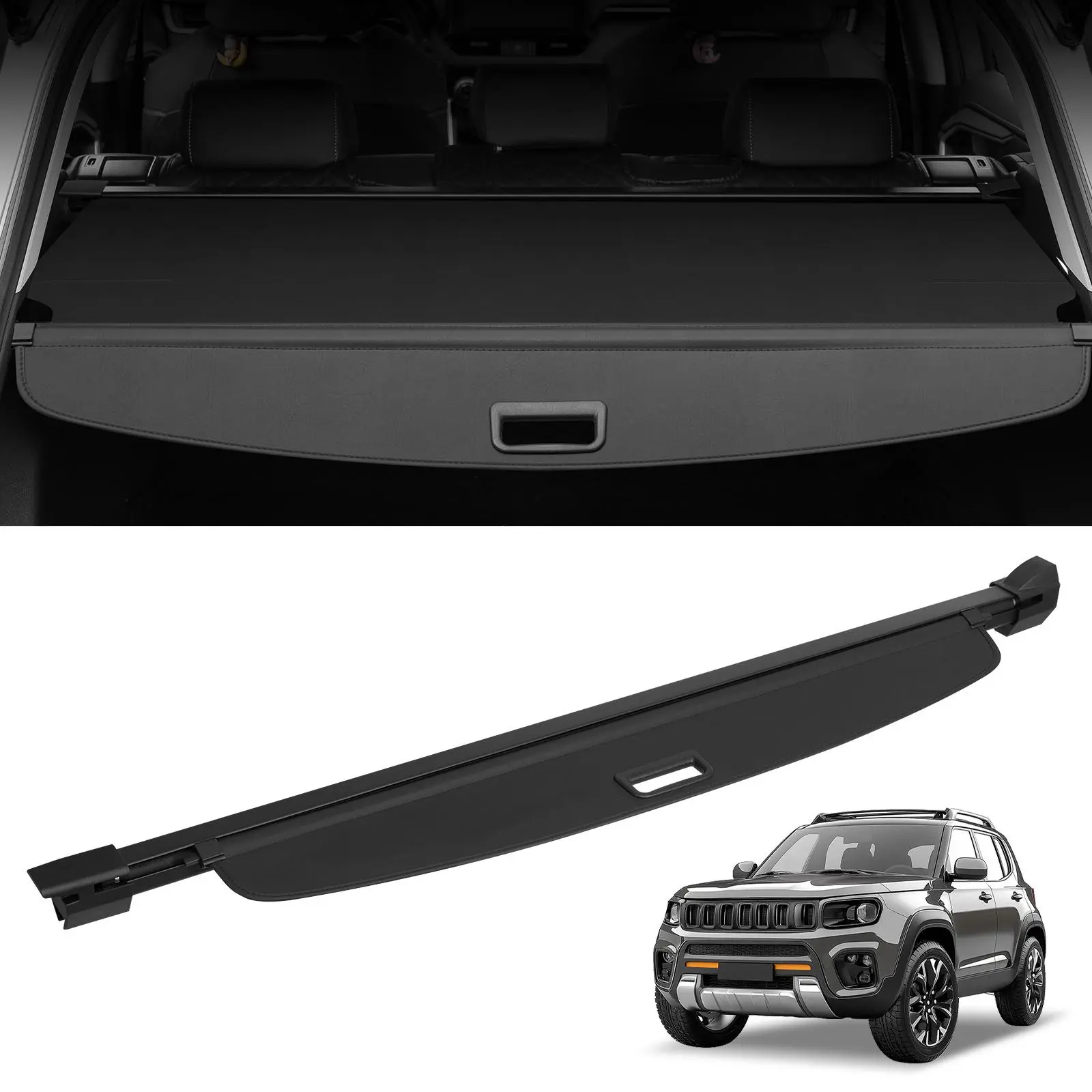 【DealsForYouDays】VEVOR Retractable Cargo Cover, Upgraded Waterproof Trunk Cover Security Shield Shade for Jeep Grand Cherokee 2 Row 2022-2024, UV Resistant Rear Trunk Cover with Aluminum Alloy & PVC Material