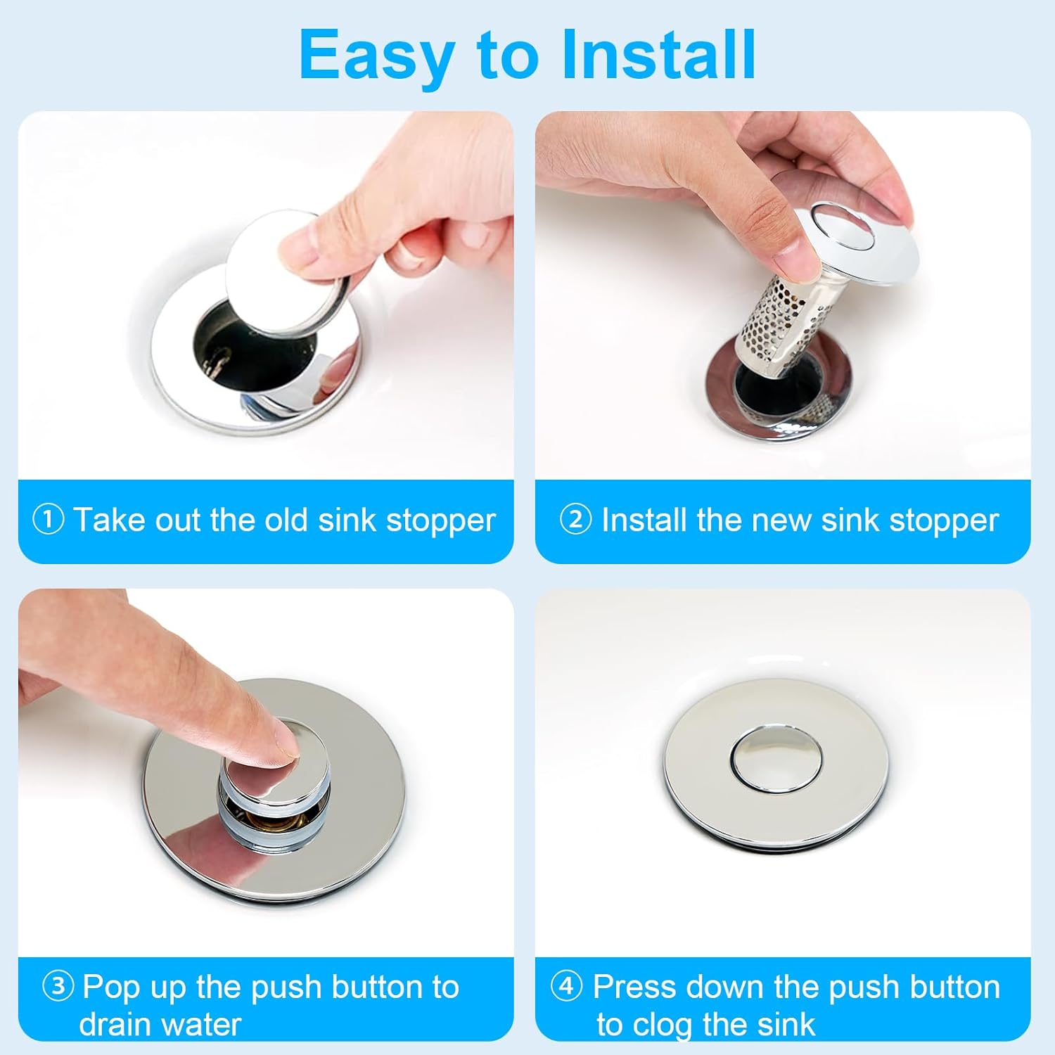 Upgrade Bathroom Sink Stopper HairCatcher, Universal Pop Up Sink Drain Filter withStainless Steel Filter Basket, Bathroom Sink Drain Strainer Brass Construction Rubber Shower