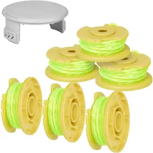 Weed Wacker String Trimmer Twisted Line Replacement for Ryobi 18v, 24v, and 40v Cordless Trimmers, 6 Spool, 1 Cap