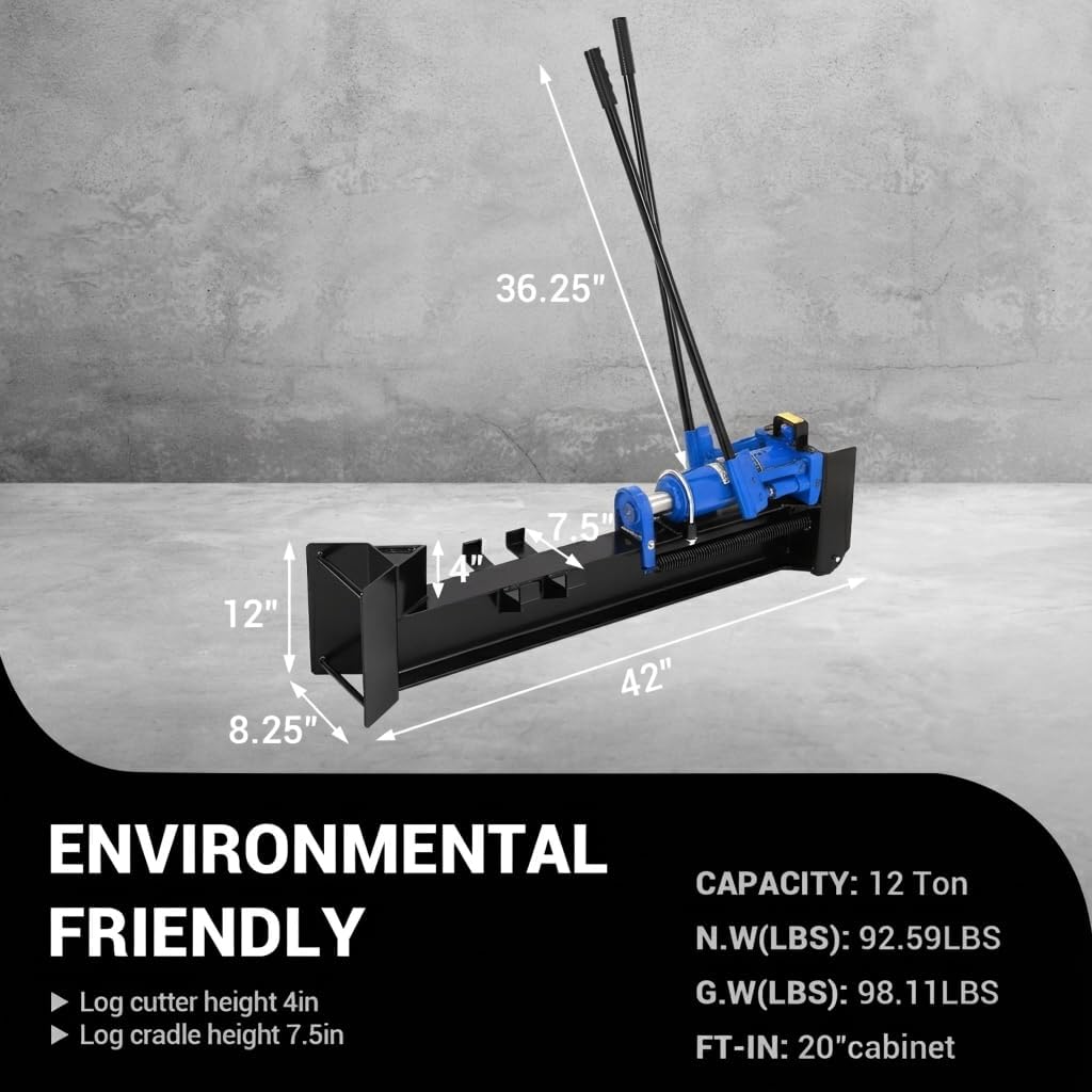 12 Ton Manual Hydraulic Log Splitter - Heavy Duty Steel Fire wood Cutter - Horizontal Full Steel Beam, Spring-Loaded Return, Built-in Wheels, Portable Wood Splitter for Firewood Red / Blue / Black