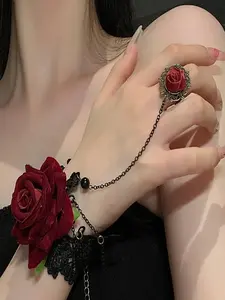 Vintage Gothic Rose Long Fringe Necklace, Vintage Jewelry Set, Lace Bracelet Set, Perfect for Daily Wear, Christmas & Valentine's Day Gift