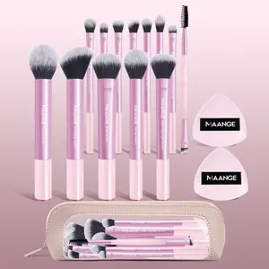 MAANGE 16pcs Makeup Tools Including 13pcs Makeup Brushes + 2pcs Powder Puffs + 1pc Makeup Bag, Professional Face Brush for Foundation Blush Contour Concealer Eyeshadow with Travel Cosmetic Bag Makeup Brush Set Beauty Tool Kit, Makeup Accessories