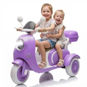 12V Two Motors Kids Ride On Level Up Two-seater Electric Motorcycle with Music Bluetooth USB Backseat Flip Adult Seat Portable Storage Hooks Oversized Trunk LED Headlight for Kids 3-6,Purple