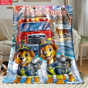 Customizable Paw Patrol Firefighter Dog Print Cooling Blanket for Couch Bed, Lightweight Plush All Season Nap Blanket, Portable Travel Camping Car Office Throw Blanket, Durable Wrinkle Resistant Printed Blanket, Ideal Kids & Paw Patrol Fan Gift