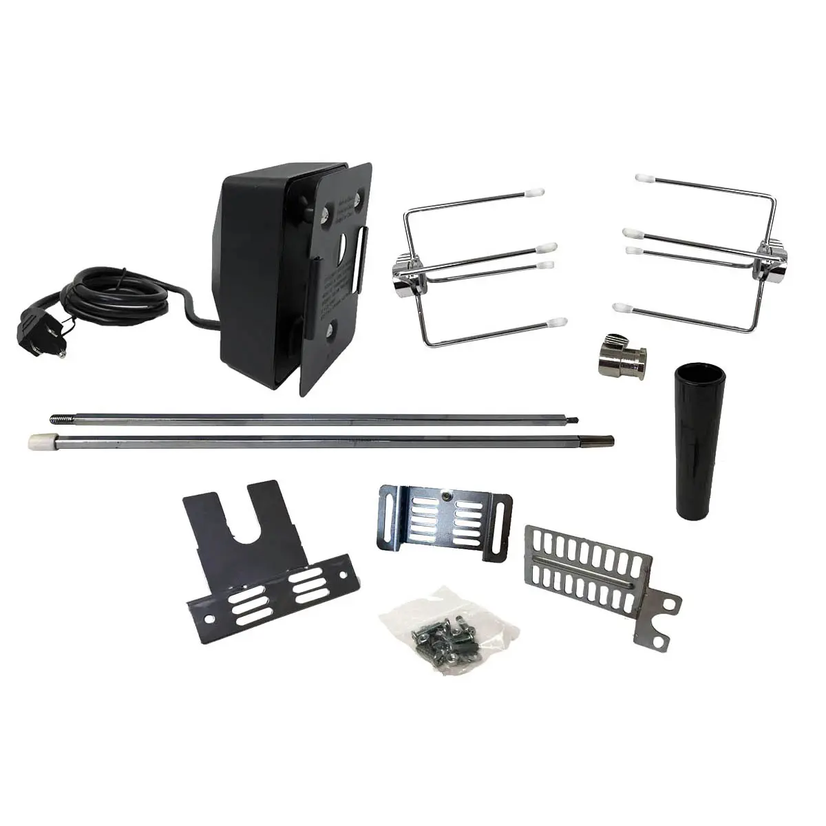 212 MAIN Universal Rotisserie Kit - AC-Powered 36" Chrome Plated Steel Grill Spit Rod, Wooden Kitchen Utensils, AC Adapter, Essential Grill Barbecue Accessories, 36" Spit