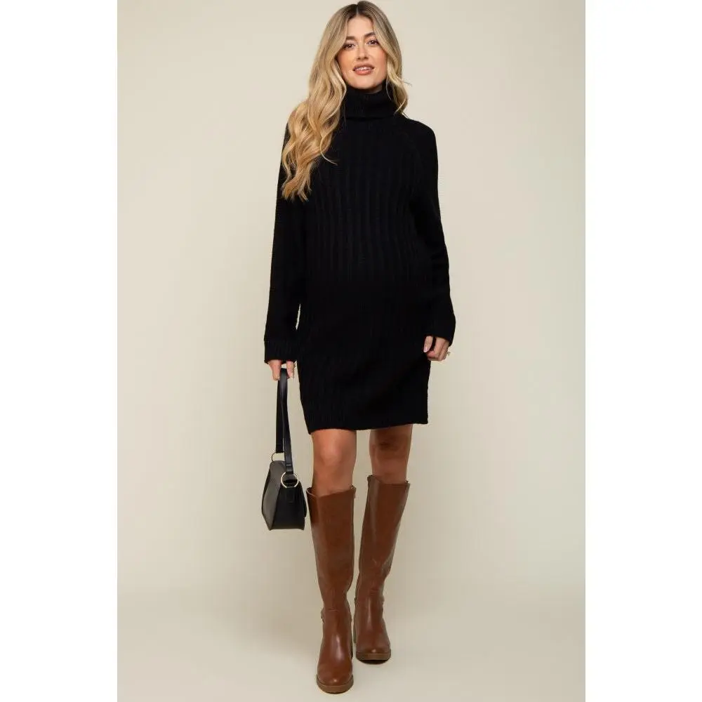 Black Turtleneck Maternity Sweater Dress