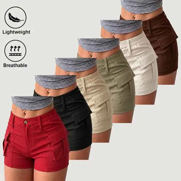 Women’s High-Waisted Cargo Shorts, 1 Pack — Tummy Control Elastic Waist, Multiple Pockets, Summer Fit (Pre-order)