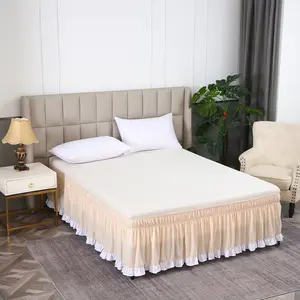 Elegant Colorblock Ruffle Bedskirt with Lace Trim, Multiple Colors, Super Soft Comfort, Good Elasticity, Ideal for Bedroom and Hotel