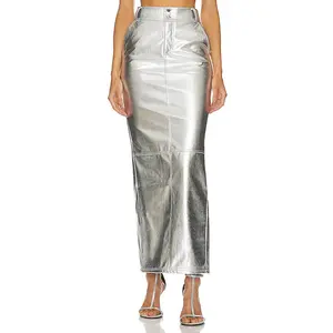 Lovers and Friends Monique Faux Leather Maxi Skirt in Metallic Silver