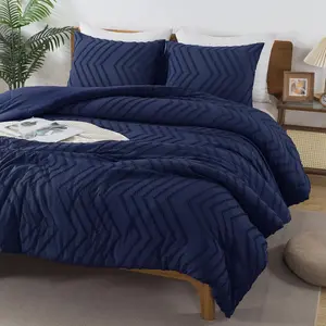 Navy Blue Comforter King Size, Boho Warm Tufted Comforter Sets for King Size, 3 Aesthetic Chevron Farmhouse Cute Bohemian Textured