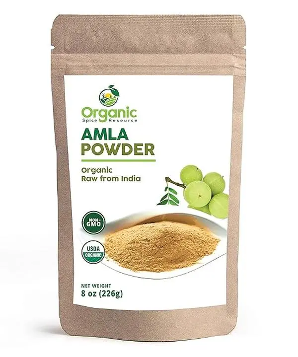 Spice Brand Certified Organic Raw Amalaki Amla Fruit Powder - 8oz (226g) Bag, Non-GMO, Natural Flavor from India, 12-Month Shelf Life, Ideal for Adult Cupboard Storage