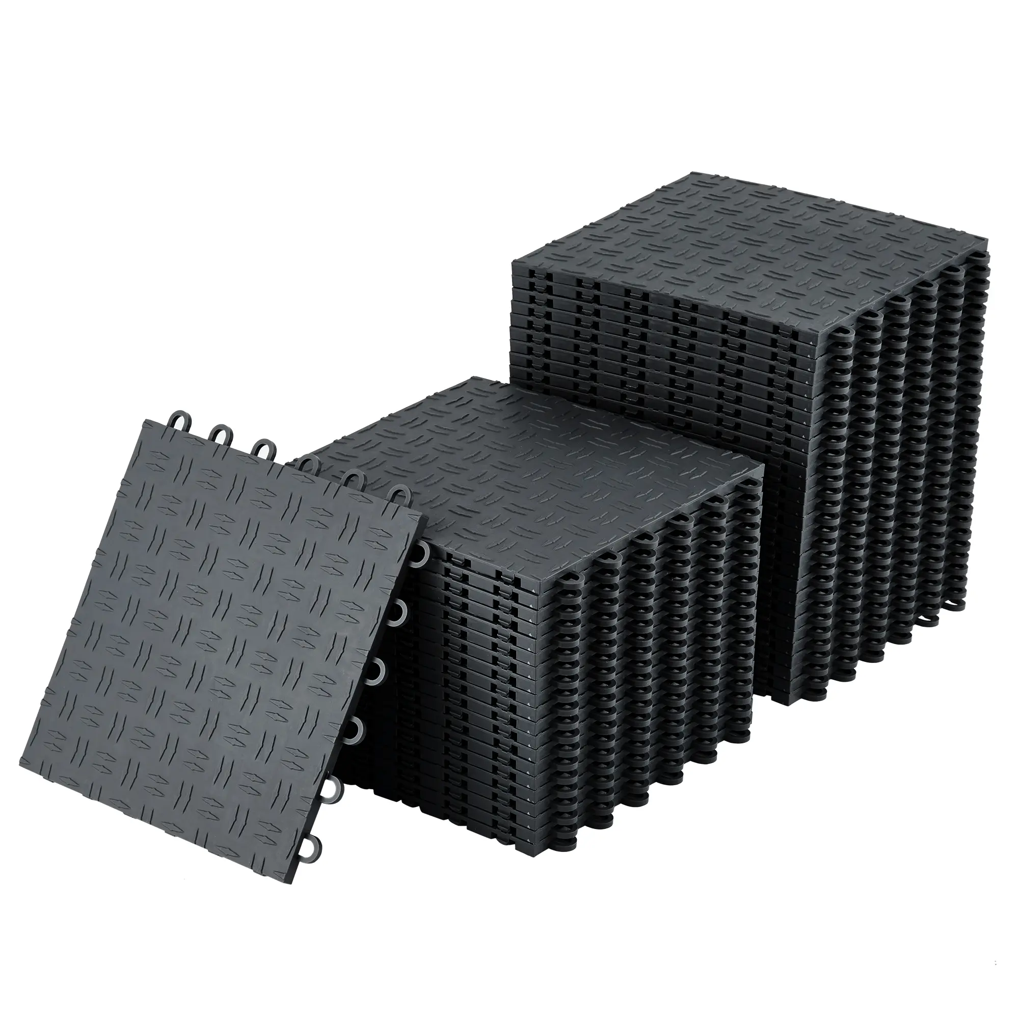 12"x12" Heavy-Duty PVC Interlocking Garage Floor Tiles, 0.53in Rhombic Grid Design, Double-Sided Non-Slip, Stain-Resistant, Seamless Installation for Basement, Workshop