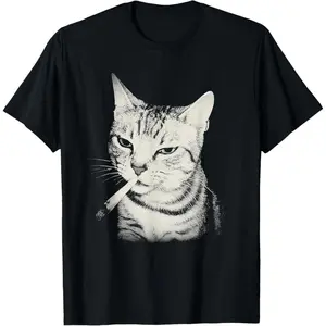 Smoking Cat Cigarette Kitten Funny Meme Stupid Brainrot T-Shirt Cotton unisex T-shirt