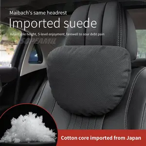 Suede Car Headrest Neck Support Benz Maybach S Class Seat Breathable Perforated Soft Neck Pillow Cushion Universal Accessories
