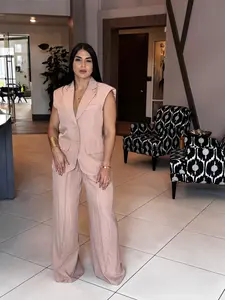 MOGANA SET Suits Basic Minimalist - Pink Sleeveless Top & Wide Leg Pants for Minimalist Style - Plain Design - Chic Everyday Look