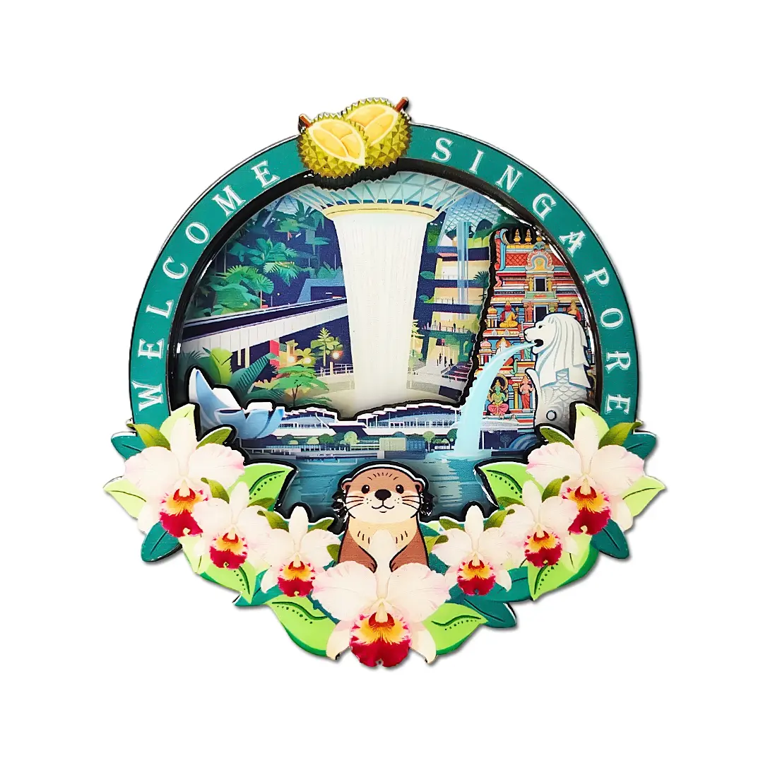 Wooden Asian Decorative Round Fridge Magnets - Magnetic Disc Singapore Souvenirs, Marina Bay Sands-Esplanade-Merlion Gifts for Home Supplies, Room Decor, Fridge Decor, Office Cabinet Collections, Other Entertainment Memorabilia, With Magnets, Tourist Gift